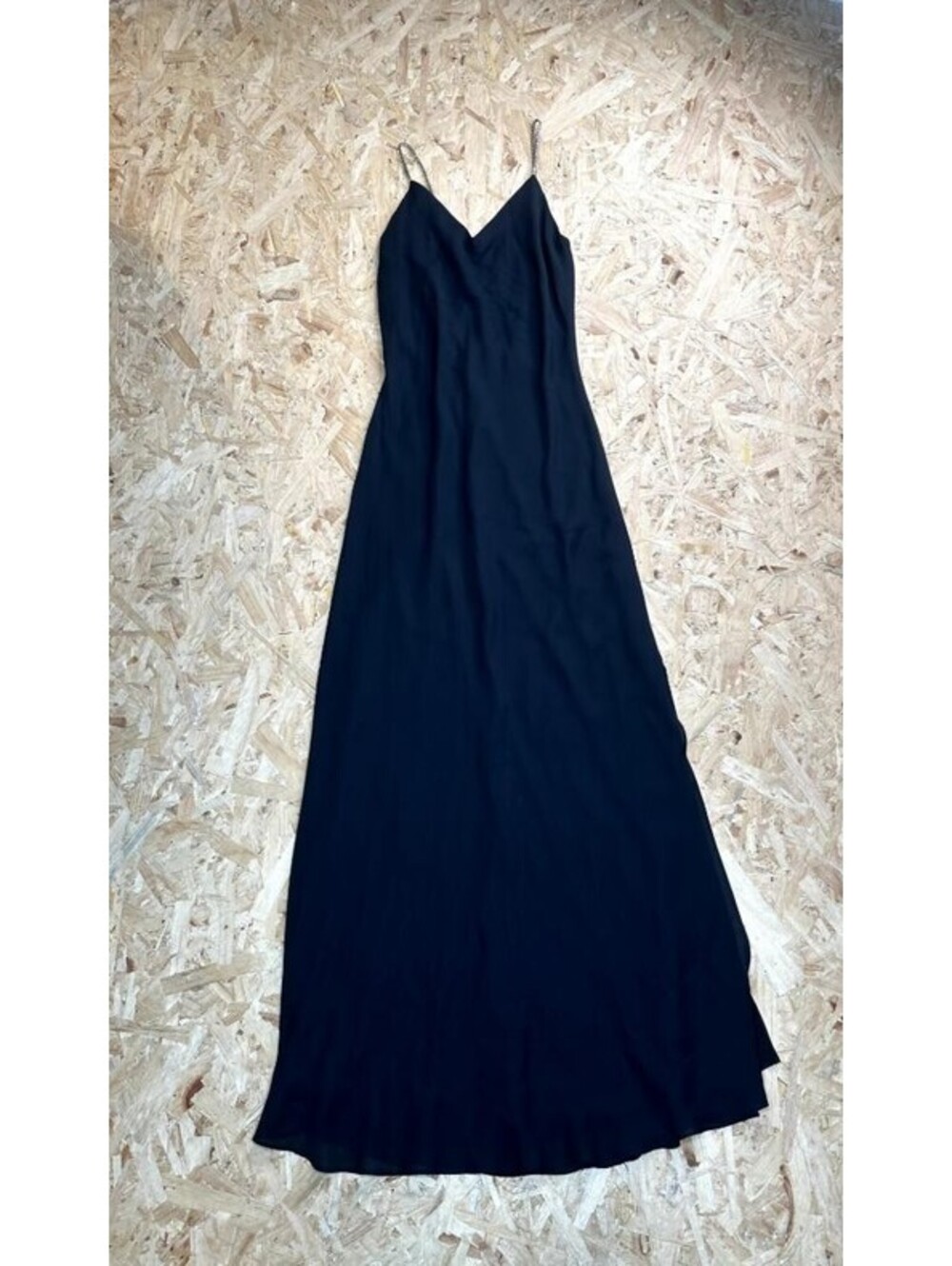 Dave & Johnny Vintage Black Maxi Dress Rhinestone Strap Backless Prom Gown S